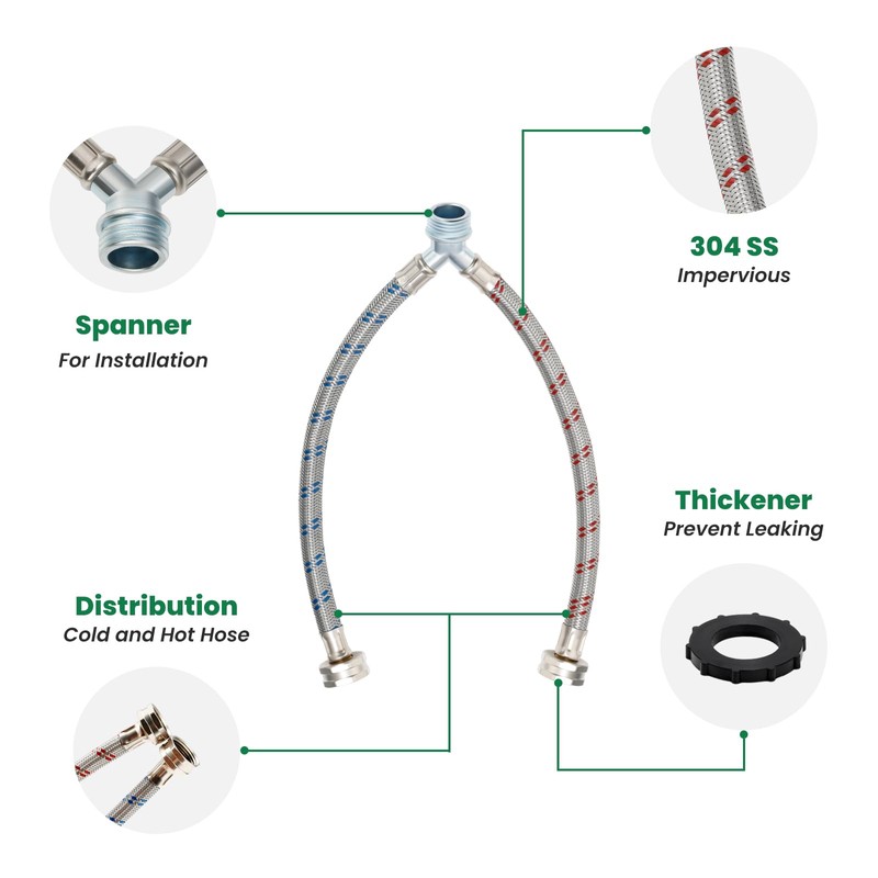 Watflow 3/4"Fittings,1Ft Washing Machine Y Mixer Hose with Octagonal Wrench,