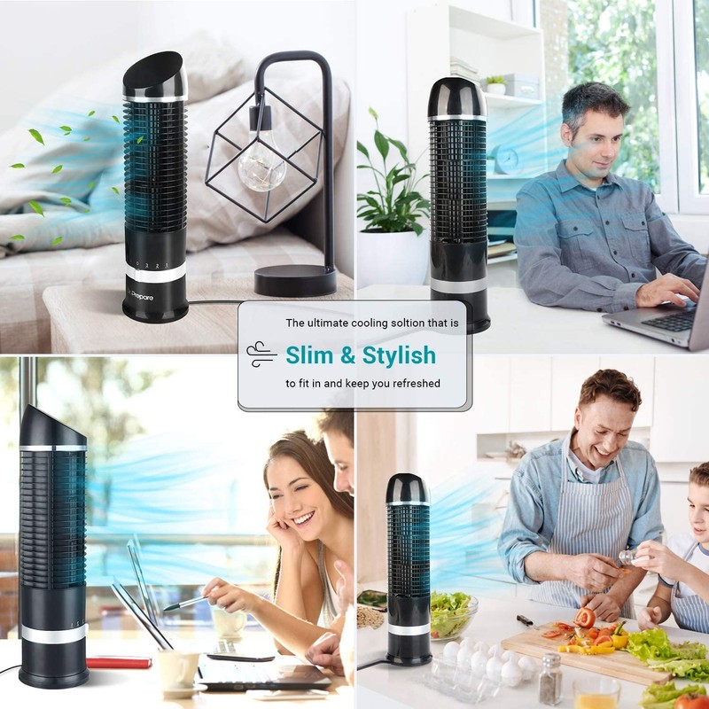 DR.PREPARE Oscillating Tower Fan, Desk Table Fan with 3 Speeds,
