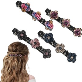 4PCS Sparkling Crystal Stone Braided Hair Clips 2024 New Braided Hair Clips Elegantand Braid Clips Shiny Rhinestone Hair Clip with 3 Small Clips for Women Thick Thin Hair