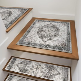 OJIA Stair Treads Carpet for Wooden Steps Non-Slip Landing Mat Stair Rug with Rubber Backing, Soft Stair Runner Safety Rugs for Family, Absorbent Washable 31x31 inch Carpet for Stairs