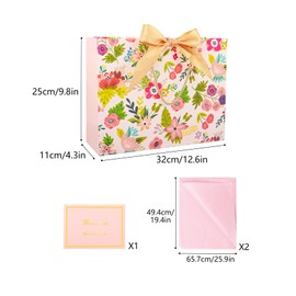 12.6” Large Gift Bag for Presents Floral Gift Bag with Tissue Paper for Birthday Wedding Mother’s Day