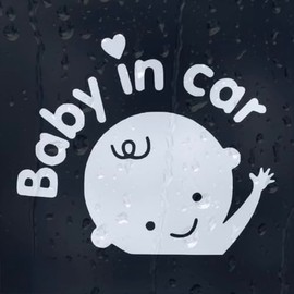 Niedliches Baby im Auto, Aufkleber, 15 x 13 cm, Weiß