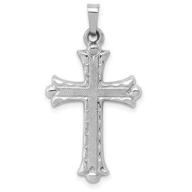 RP 14K White Gold Florentine Budded Texture Cross Religious Pendant Charm Necklace Polished Fine Jewelry gift for Women and Men; Small 1" x 1/2"