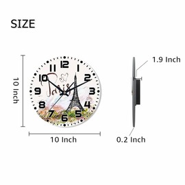 NOMEDOGYIM Eiffel Tower Wall Clock Battery Operated Romantic Landmark Wall Clock Silent Non Ticking Quality Quartz 10 Inch Round Easy Clock to Read for Home Office