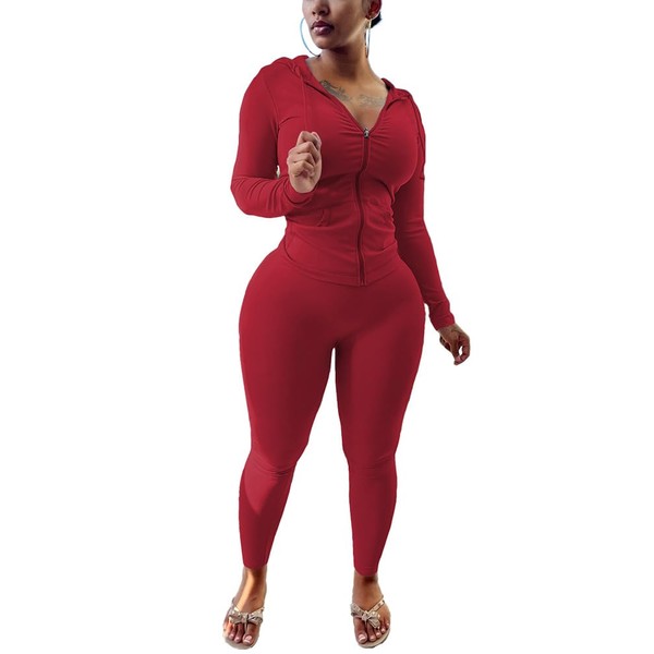 Nimsruc Two Piece Outfits For Women Long Sleeve Bodycon Tracksuit