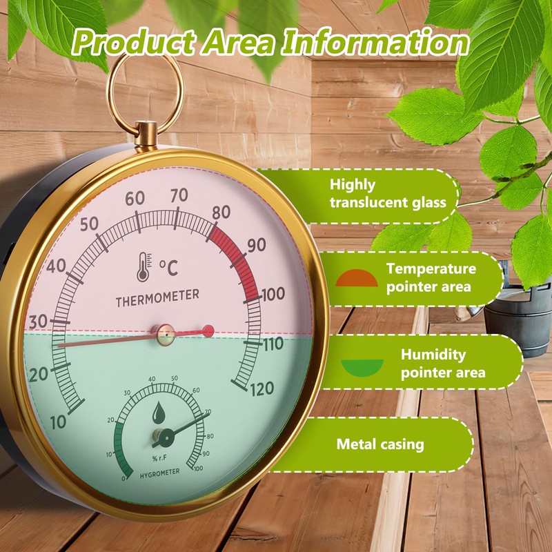 2-in-1 Sauna Thermometer and Hygrometer, Stainless Steel Round Sauna Thermo-Hygrometer