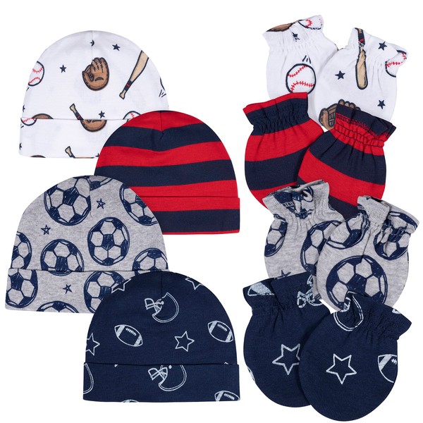 Gerber - Conjunto de gorra y manoplas para bebé, azul, (Sports Blue), 0-3 meses