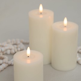 ANGELLOONG Flickering Flameless Candles with Remote, Real Wax Battery Operated Candles with Timer, Fake LED Pillar Candles for Wedding Holiday Farmhouse Home Decor, Ivory