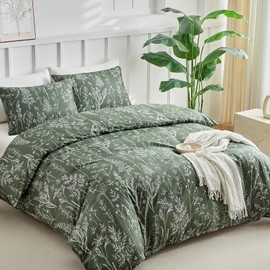 Tokokimo King Size Duvet Cover Sets Forest Green Bedding Set - Little Flowers Print Green Bedding Sets King Size (1x Quilt Cover, 2x Pillowcases) Soft Microfibre Duvet Cover Sets 230x220 cm