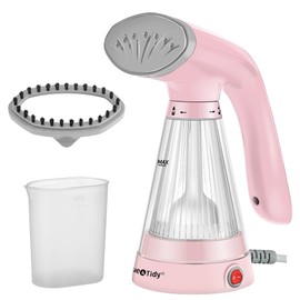 True & Tidy TidySteam Handheld Garment Steamer with Stainless Steel Steam Plate, 600 watts (Handheld Steamer, Pink)