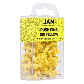 JAM PAPER Colorful Push Pins - Yellow Pushpins - 100/Pack