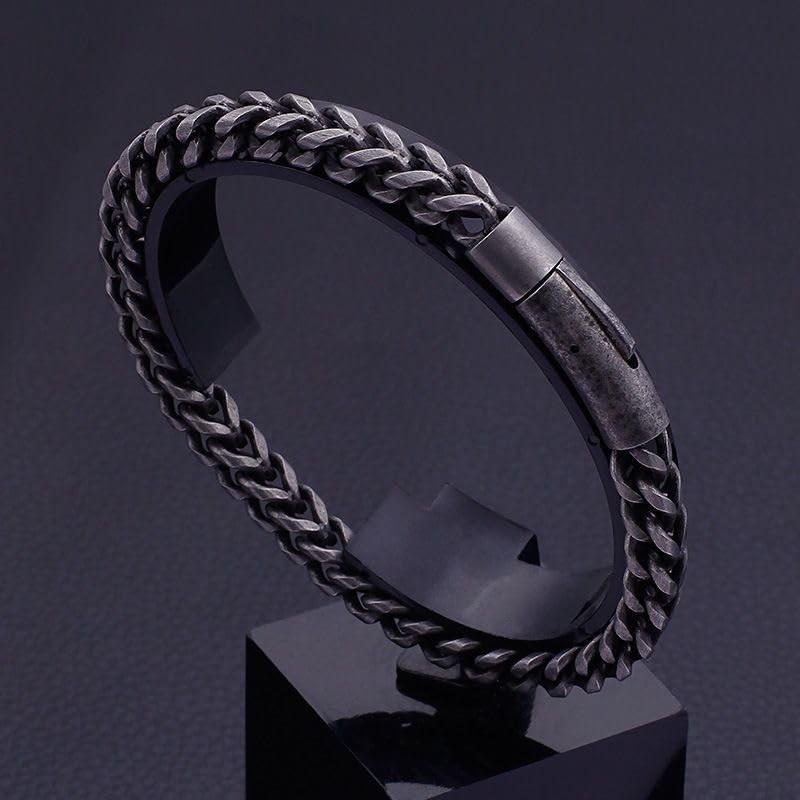 Ushinelit Retro Stainless Steel Bracelet Twist Rope Chain, Antique Black