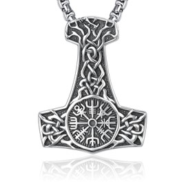 KATHLU Thor Hammer Necklace for Men Son with Stainless Steel Chain Hammers Mjolnir Pendant Powerful Amulet Noridc Jewelry Gift for Viking Lover