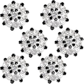 GIKPAX 6 Pieces Rhinestone Buttons, Crystal Flower Buttons for Cardigans, Black and White Rhinestone Buttons for Sewing Rhinestones, Fashion Crystal Buttons, Alloy Buttons for Crafts, Wedding