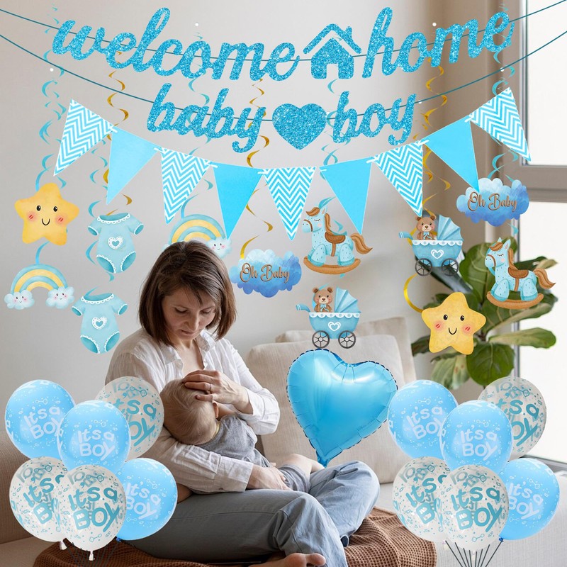 Benvenuto a casa, decorazione per bambini, 34 pezzi, blu, Welcome