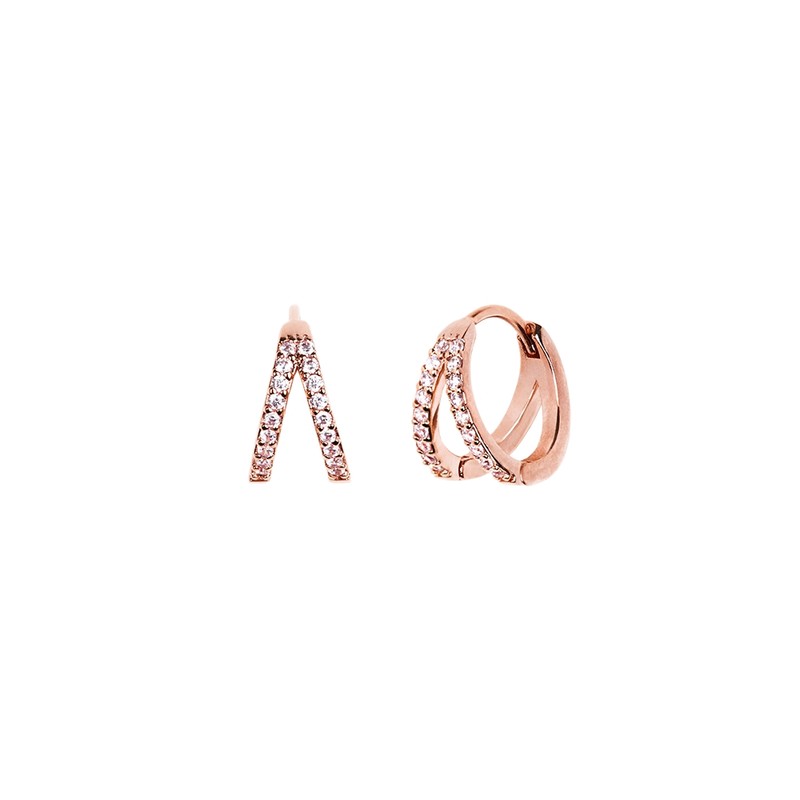 Gold&Deer 14K Goldfield Two-Line Cubic One-Touch Earrings White Gold /