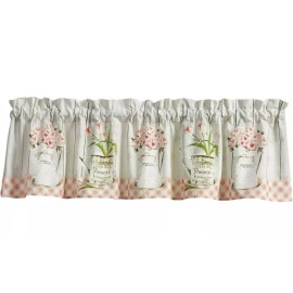 park NEW FARMHOUSE PEONIES TULIPS WINDOW CURTAIN VALANCE GRAY PEACH PINK BLACK CREAM
