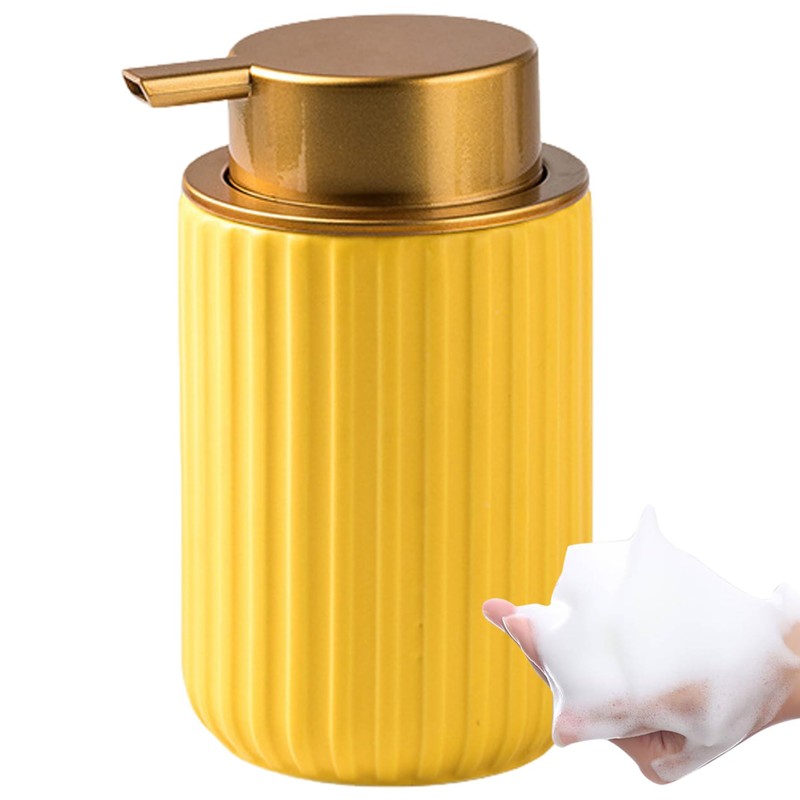CurcKua Ceramic Foam Soap Dispenser 11Oz Refillable Yellow Foam Soap