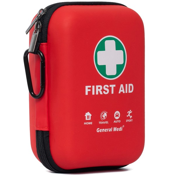 First Aid Kit - 170 Pieces Hard Case and Lightweight - Includes 2 x Eyewash,Instant Cold Pack,Emergency Blanket for Travel, Home, Office, Vehicle, Camping, Workplace & Outdoor (Red)