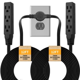 Makevivi Twin Extension-Cord Power Strip - 24 ft - Flat Plug Extension Cord - 3 Prong Split Extension Cord with 6 Outlets - Double Extension Cord for Behind Bed, Couch, Nightstands, Furniture, Vanity