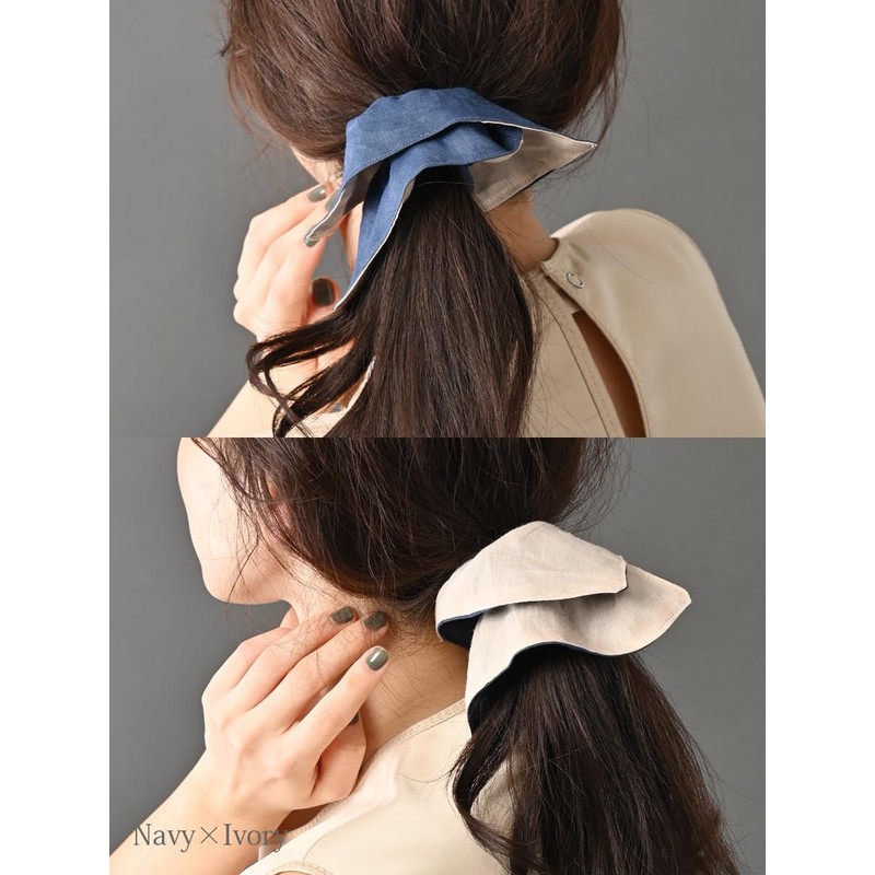 VINGTAINE HS-220-NY- Reversible Square Scrunchie Scrunchie Adult Square Reversible 2-Way