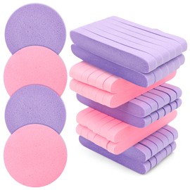 120 Pcs Facial Sponge Compressed, Luxiv Face Cleansing Sponge Estheticians Compressed Makeup Facial Sponge Round Wash Face Sponges for Women Compress Exfoliating Removal Sponge (Purple+pink)