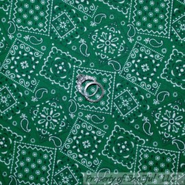 Signature BonEful Fabric FQ Cotton Quilt Green White Paisley JD Bandana Holiday Xmas SALE