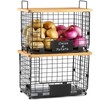 2 Set XL Stackable Wire Basket with Bamboo Tops &
