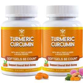 EnvyCure 5 in 1 Turmeric Curcumin Softgels 2000mg with Milk Thistle Seed Extract & Black Pepper, Ginger Root - Immune, Liver Support - 95% Curcuminoids - Turmeric and Ginger Supplement Softgel Capsules