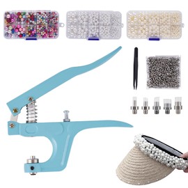 BAOSHISHAN Pearl Setting Machine Pearl Setting Rivet Fixing Machine DIY Handmade Pearl Setting Tool with 2100 Pcs 5 Size Acrylic Round Pearl Beads,Rivet Buttons and Tweezers for Clothes DIY Crafts