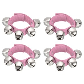 PATIKIL 4pcs Wrist Bells, Jingle Bells Ankle Bells Hand Bells Wrist Bells Bracelet Percussion Instruments Musical Rhythm Band with 5 Silvery Bells for Party Christmas, Pink