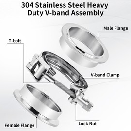 MuHize 2.5 Inch V Band Clamp with Male Female Flanges, 304 Stainless Steel Quick Release Exhaust Clamp for Turbo, Downpipe, Muffler, Automotive Systems