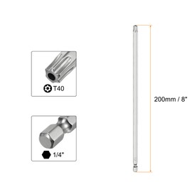 HARFINGTON 2pcs T40 Security Torx Bit 1/4" Hex Shank 8" Long S2 Steel Magnetic Tamper Resistant Star Bits Screwdriver Torx Head with Hole for Driver Drill Bits Remove Fastening Screws