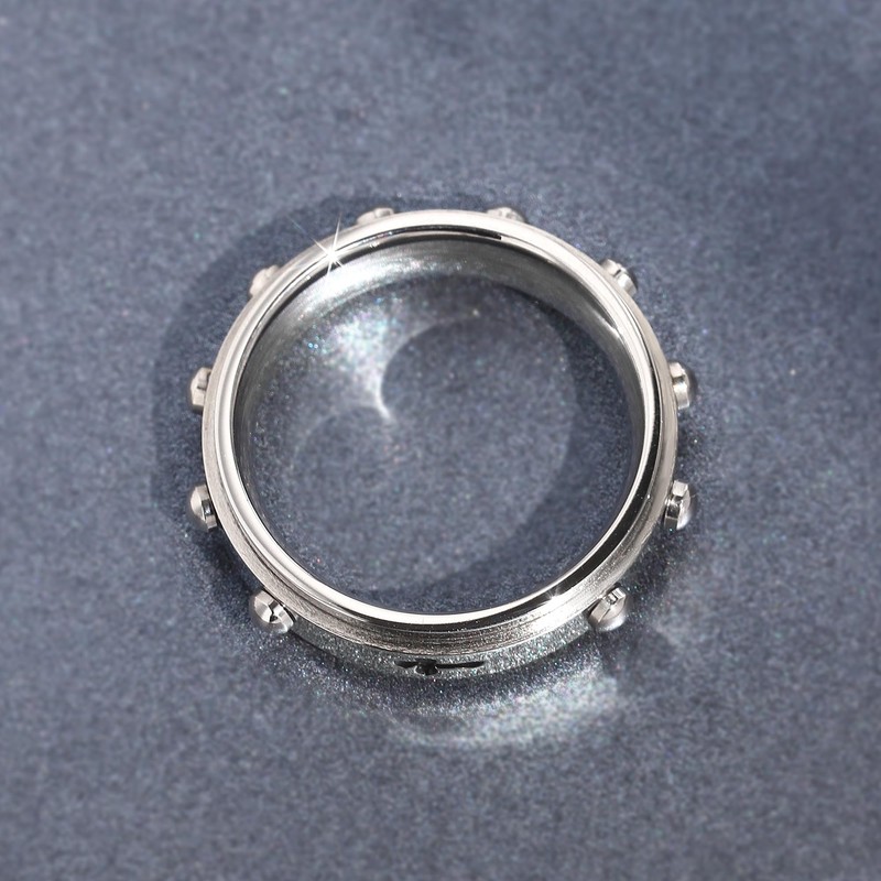 DoubleAccent 6MM Stainless Steel Cross Rosary Spinner Praying Ring, 6