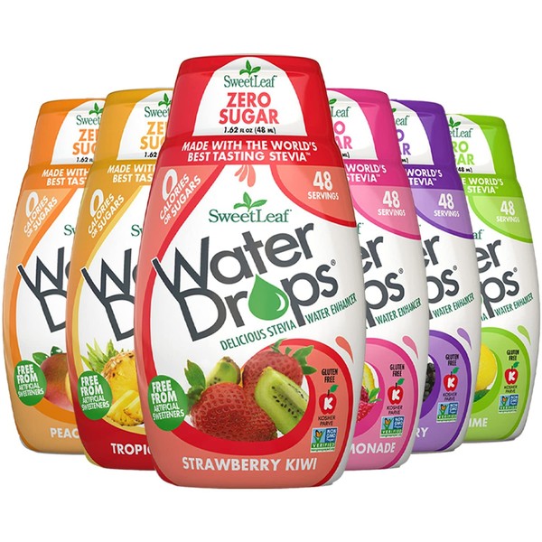 SweetLeaf Stevia Water Drops - Water Enhancer Variety Pack, Sugar Free Stevia Water Flavoring Drops, Lemon Lime, Raspberry Lemonade, and 4 More Refreshing Flavors, 1.62 Oz Ea (Pack of 6)