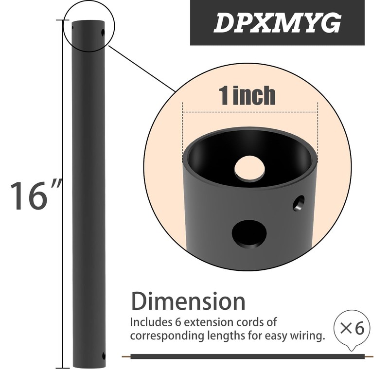 DPXMYG 16 inch Ceiling Fan Downrod with Extension Cord, Black