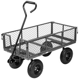 VIVOHOME Heavy Duty 880 Lbs Capacity Mesh Steel Garden Cart Folding Utility Wagon with Removable Sides and 4.10/3.50-4 inch Wheels (Grey)