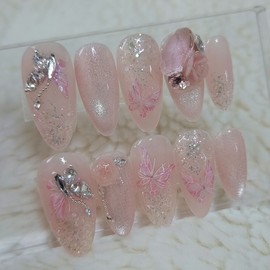Pure Rose Pink Handmade Nail Tips - Ballerina / 퓨어 로즈 핑크 수제네일팁 - 발레리나