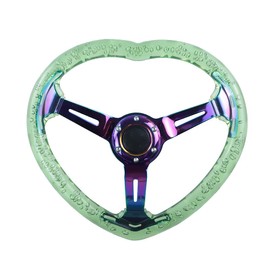JDM Universal 350mm 14inch 70mm Deep Dish VIP Heart Green Crystal Bubble Neo Spoke Steering Wheel