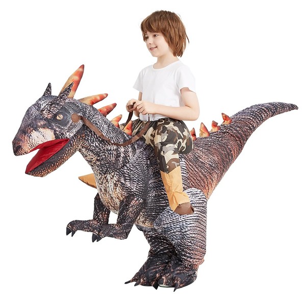 GOOSH Inflatable Dinosaur Costume Riding Stegosaurus for Kids Halloween Costumes Boys Girls 48IN Funny Blow up Costume for Halloween Party Cosplay