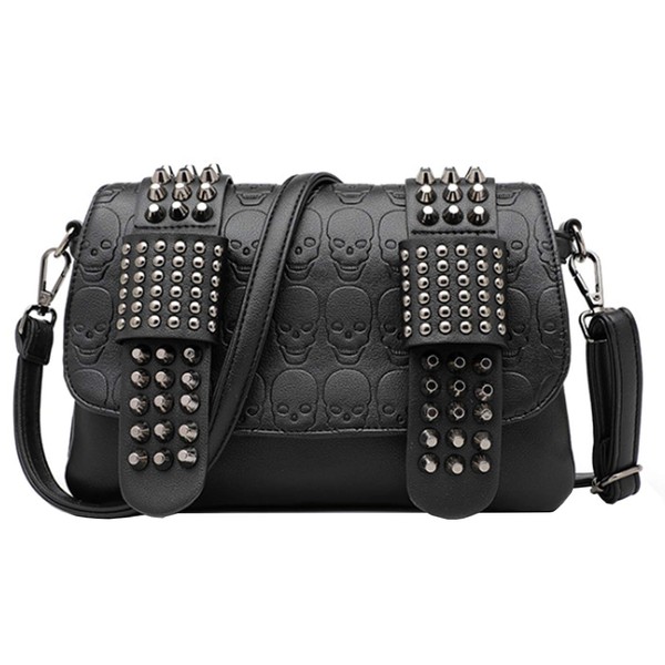 RainboSee Women Punk Skull Shoulder Top-Handle Bag Rivet Purse Handbag