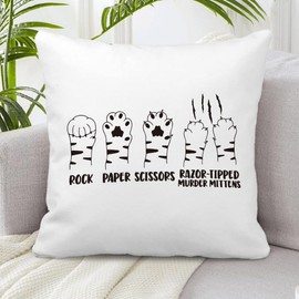 bitCNY Cat Paw Throw Pillow Covers 18 x 18, Rock Paper Scissors, Funny Cat Paw Pillow Cover, Cat Pillow Cover, Cat Mom Gifts, Gifts for Cat Lover, Cat Decorations for The Home, Gifts for Cat Mom