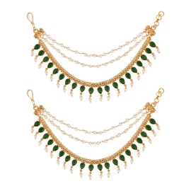 I Jewels Gold Plated Indian Wedding Bollywood Kundan & Pearl Drop Hair Chain/Ear chain Accessories with Hook for Women (E3217G)