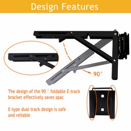 CHZHWFDC E Track Shelf Bracket - Durable Hinged Collapsible Table Brackets - Black Powder Coating E-Track Accessories for etrack Workbench Shelves (2 Pair of 4 Pieces)