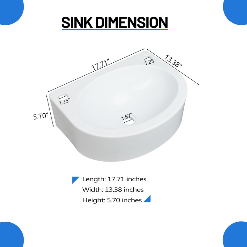 Wall Mount Bathroom Sink 17.7"x13.4" No-Drill Installation Self-Adhesive Wash basin
