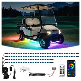 Cartalia Golf Cart Underbody LED Lights 4Pcs, 12V - 80V Input Golf Cart Underglow Light Kit Bluetooth APP Control Dream Colors for EZGO Club Car Yamaha, Music Mic Sync Modes (Included Voltage Reducer)