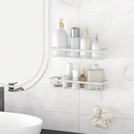 Uninol Shower Caddy Organizer with Hooks,Self Adhesive Bathroom Shelves,No Drilling Bathroom Organizers and Storage,Perfect for RV, Apartment, Home Decor,2 Pack White