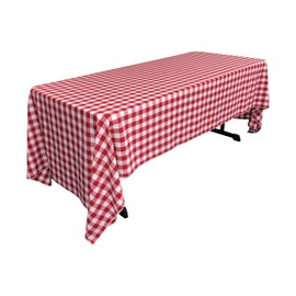 LA Linen Polyester Gingham Checkered Rectangular Tablecloth, 60" x 144", White/Red