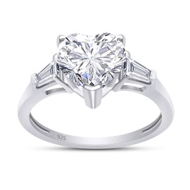 SAVEARTH DIAMONDS 2 Carat 8MM Heart & Tapered Baguette Cut Lab Created Moissanite Diamond Promise Engagement Ring In 14K White Gold Over Sterling Silver Jewelry For Women (VVS1 Clarity)-6
