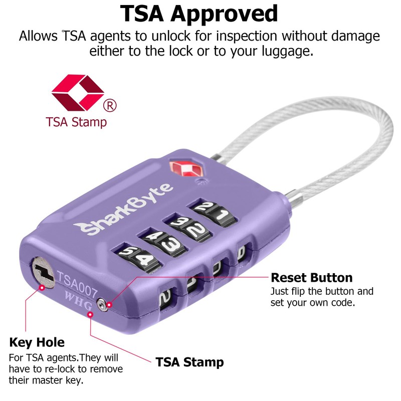 SharkByte TSA Approved Suitcase Locks - 4 Digit Security Travel